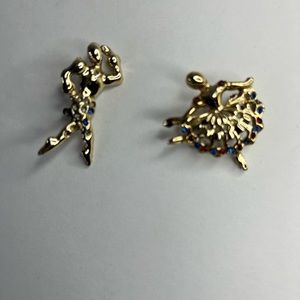 GOLD TONE‎ AND RHINESTONE DANCING BROOCHES - MULTICOLOR DANCERS.